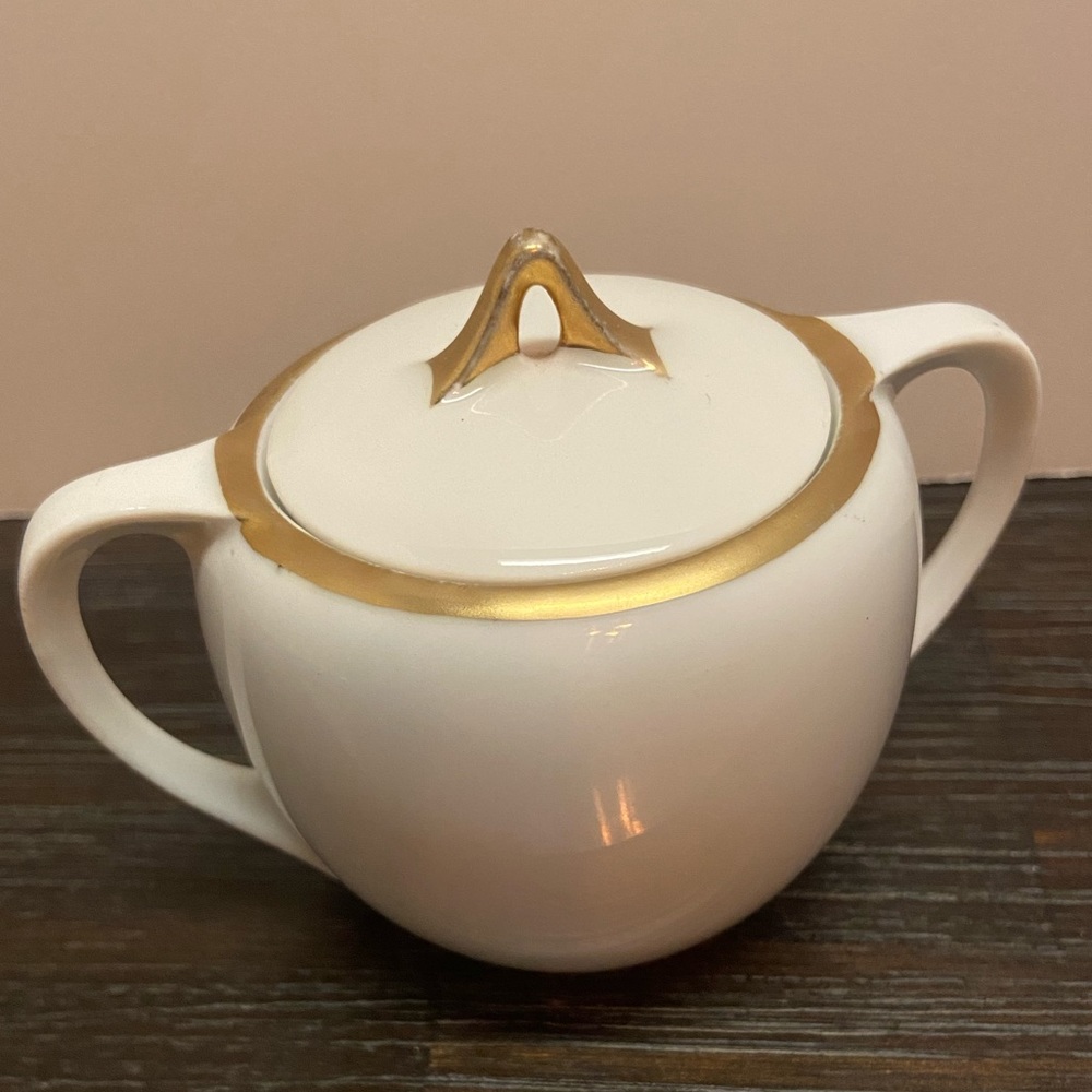 Vintage German Sugar Bowl with Gold Trim